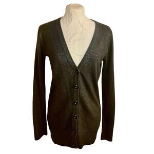 Y2K Deep V-Neck Black Knit Cardigan Sweater SZ L Sparkle Whimsigoth Fairygoth
